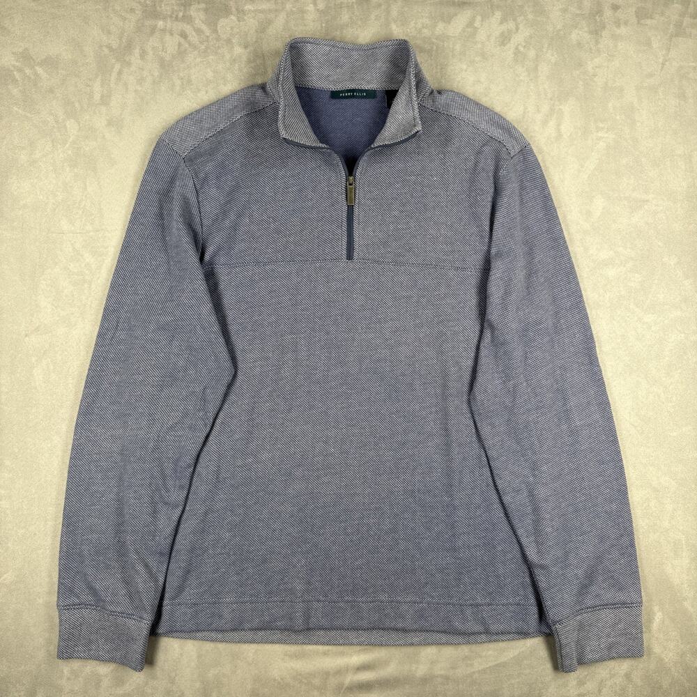 Perry Ellis Men's S 1/4 Zip Pullover Blue Textured Performance Knit Long Sleeve